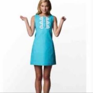 Lilly Pulitzer Woman's Adelson Jacquard Shift Dress Turquoise w/ White Lace